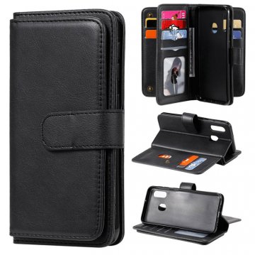 Samsung Galaxy A20e Multi-function 10 Card Slots Wallet Case Black