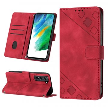Skin-friendly Samsung Galaxy S21 FE Wallet Stand Case with Wrist Strap Red