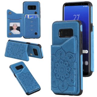 Samsung Galaxy S8 Embossed Wallet Magnetic Stand Case Blue
