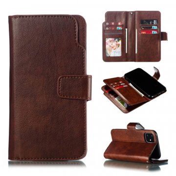 iPhone 11 Wallet 9 Card Slots Stand Crazy Horse Leather Case Brown
