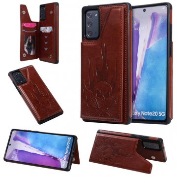 Samsung Galaxy Note 20 Embossed Skull Magnetic Clasp Wallet Stand Case Brown