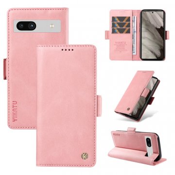 YIKATU Google Pixel 7A Skin-touch Wallet Kickstand Case Pink