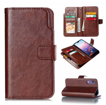 Huawei P20 Pro Wallet Stand Leather Case with 9 Card Slots Brown