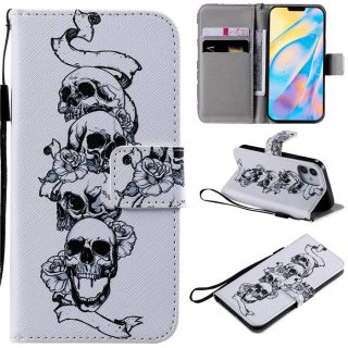 iPhone 12 Mini Embossed Skull Head Wallet Magnetic Stand Case