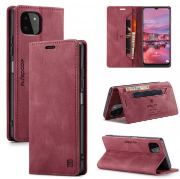 Autspace Samsung Galaxy A22 5G Wallet Magnetic Case Red