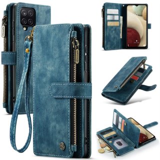 CaseMe Samsung Galaxy A12 Wallet Kickstand Retro Case Blue