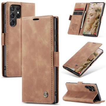 CaseMe Samsung Galaxy S22 Ultra Wallet Magnetic Case Brown
