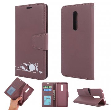 OnePlus 7 Pro Cat Pattern Wallet Magnetic Stand Case Brown