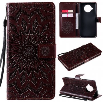 Xiaomi Mi 10T Lite Embossed Sunflower Wallet Magnetic Stand Case Brown