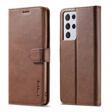 LC.IMEEKE Samsung Galaxy S21 Ultra Wallet Stand PU Leather Case Coffee