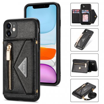Crossbody Zipper Wallet iPhone 11 Pro Case With Strap Black