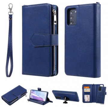 Samsung Galaxy Note 20 Zipper Wallet Magnetic Detachable 2 in 1 Case Blue