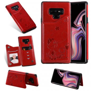 Samsung Galaxy Note 9 Bee and Cat Card Slots Stand Cover Red