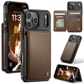 CaseMe iPhone 17 Pro RFID Blocking Card Holder Case with Kickstand Brown
