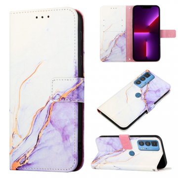 Marble Pattern Motorola Edge 20 Pro Wallet Case White Purple