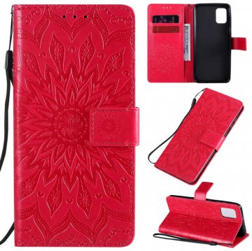 Samsung Galaxy A31 Embossed Sunflower Wallet Stand Case Red