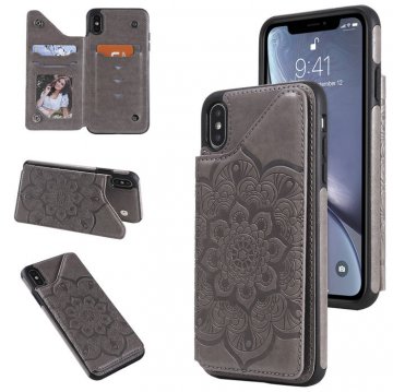iPhone XS Max Embossed Wallet Magnetic Stand Case Gray