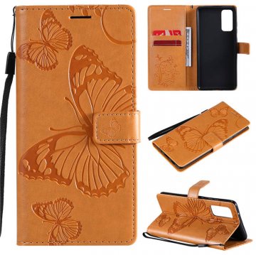 Samsung Galaxy S20 FE Embossed Butterfly Wallet Magnetic Stand Case Yellow