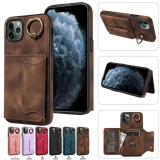 For iPhone 11 Pro Max Card Holder Ring Kickstand Case Coffee
