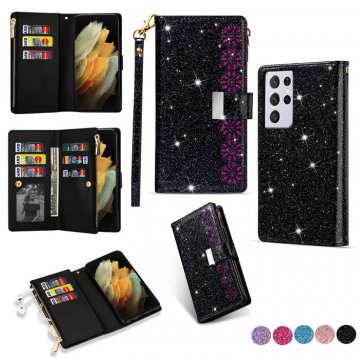 Samsung Galaxy S21/S21 Plus/S21 Ultra Wallet Glitter Bling Leather Case Black