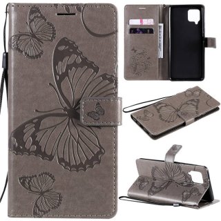 Samsung Galaxy A42 5G Embossed Butterfly Wallet Magnetic Stand Case Gray