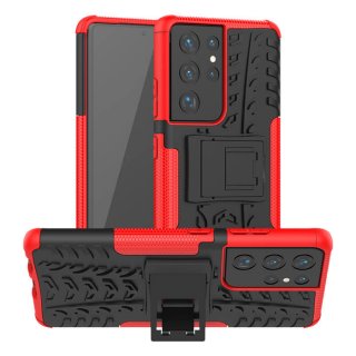 Samsung Galaxy S21 Ultra Hybrid Rugged PC + TPU Kickstand Case Red