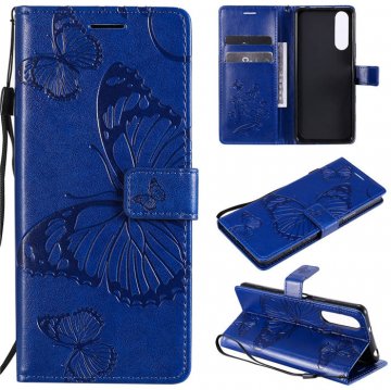 Sony Xperia 5 II Embossed Butterfly Wallet Magnetic Stand Case Blue