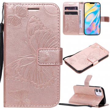 iPhone 12 Mini Embossed Butterfly Wallet Magnetic Stand Case Rose Gold