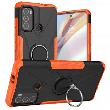 Moto G60 Hybrid Rugged PC + TPU Ring Kickstand Case Orange
