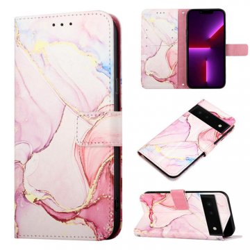 Marble Pattern Google Pixel 6 Wallet Stand Case Rose Gold