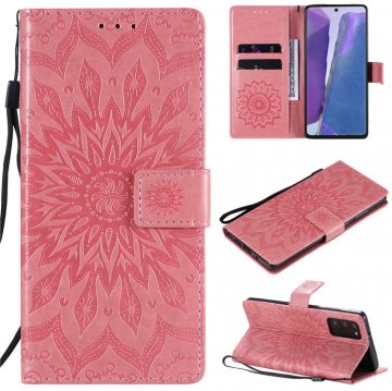 Samsung Galaxy Note 20 Embossed Sunflower Wallet Stand Case Pink