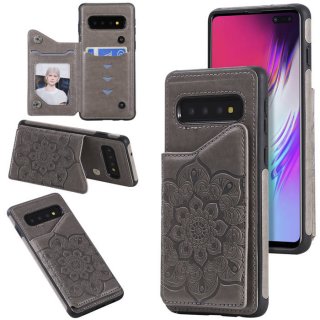 Samsung Galaxy S10 5G Embossed Wallet Magnetic Stand Case Gray