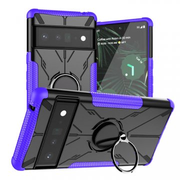 Google Pixel 6 Pro Hybrid Rugged Ring Kickstand Case Purple