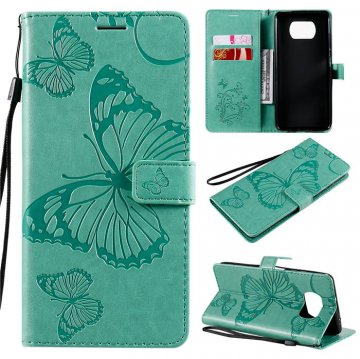 Xiaomi Poco X3 NFC Embossed Butterfly Wallet Magnetic Stand Case Green