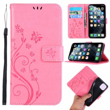 iPhone 11 Pro Max Butterfly Pattern Wallet Magnetic Stand Case Pink