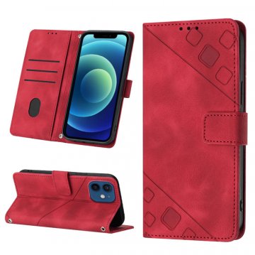Skin-friendly iPhone 12/12 Pro Wallet Stand Case with Wrist Strap Red