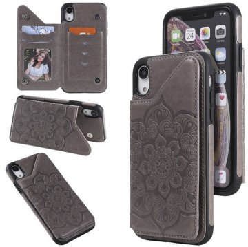 iPhone XR Embossed Wallet Magnetic Stand Case Gray