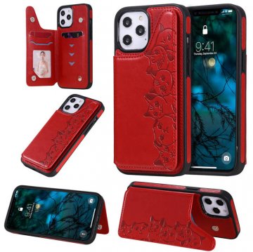 iPhone 12 Pro Max Luxury Cute Cats Magnetic Card Slots Stand Case Red