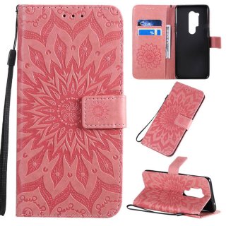 OnePlus 8 Pro Embossed Sunflower Wallet Stand Case Pink