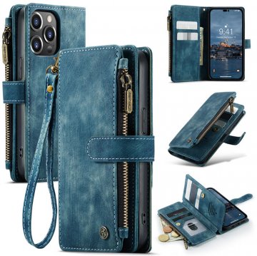 CaseMe iPhone 14 Pro Wallet Case with Wrist Strap Blue