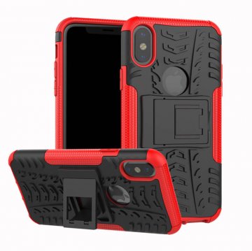 Hybrid Rugged iPhone XS/X Kickstand Shockproof Case Red