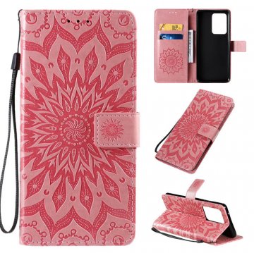 Samsung Galaxy S20 Ultra Embossed Sunflower Wallet Stand Case Pink