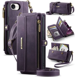 CaseMe iPhone 16e Crossbody Wallet Case with RFID Blocking & Wireless Charging Purple