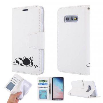 Samsung Galaxy S10e Cat Pattern Wallet Magnetic Stand Case White