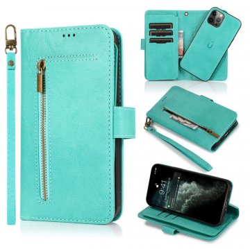 Zipper Pocket Wallet 9 Card Slots with Wrist Strap For iPhone Case Green