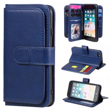 iPhone 7/8/SE 2020 Multi-function 10 Card Slots Wallet Case Dark Blue