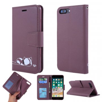 iPhone 7 Plus/8 Plus Cat Pattern Wallet Magnetic Stand Case Brown