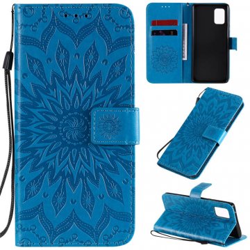 Samsung Galaxy A71 5G Embossed Sunflower Wallet Stand Case Blue
