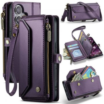 CaseMe iPhone 17 Wallet RFID Blocking Crossbody Case with Wireless Charging Purple