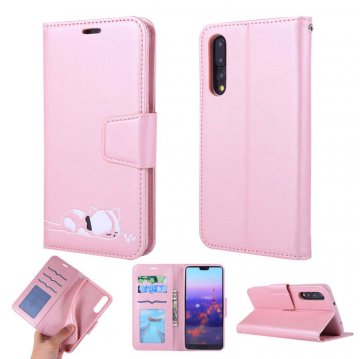 Huawei P20 Pro Cat Pattern Wallet Magnetic Stand Case Pink